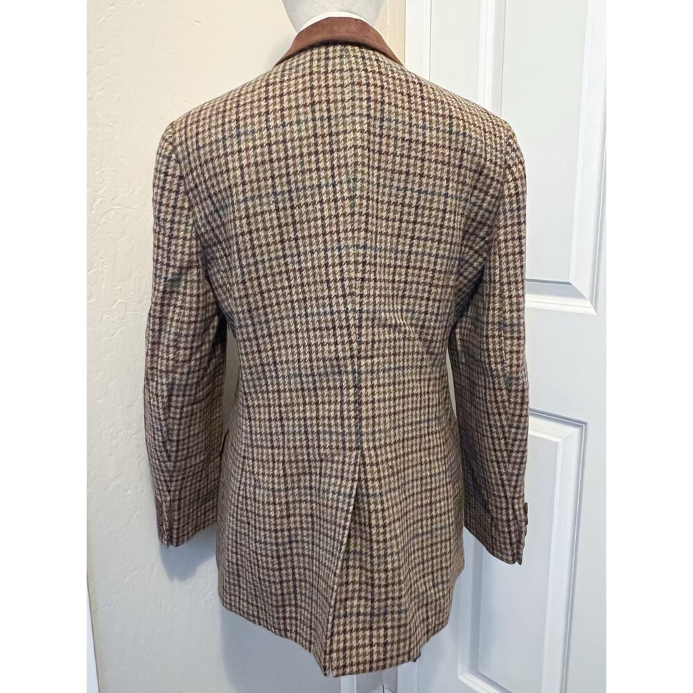 Lauren Ralph Blazer Jacket 12P Houndstooth Brown Suede Wool Preppy Vintage - Picture 2 of 9